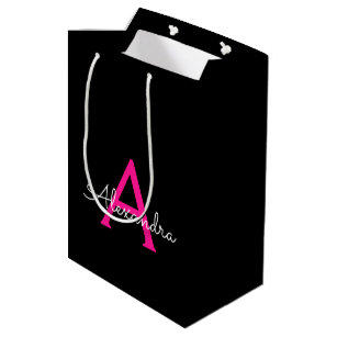 Hot Pink Medium Personalized Monogram Welcome Paper Gift Bags with