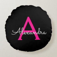 Hot Pink Black Script Girly Monogram Name