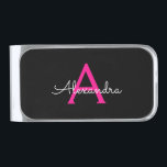 Hot Pink Black Script Girly Monogram Name Silver Finish Money Clip<br><div class="desc">Hot Pink and Black Simple Script Monogram Name Money Clip. This makes the perfect graduation,  sweet 16 birthday,  wedding,  bridal shower,  anniversary,  baby shower or bachelorette party gift for someone that loves glam luxury and chic styles.</div>
