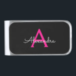 Hot Pink Black Script Girly Monogram Name Silver Finish Money Clip<br><div class="desc">Hot Pink and Black Simple Script Monogram Name Money Clip. This makes the perfect graduation,  sweet 16 birthday,  wedding,  bridal shower,  anniversary,  baby shower or bachelorette party gift for someone that loves glam luxury and chic styles.</div>