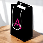 Hot Pink Black Script Girly Monogram Name Small Gift Bag<br><div class="desc">Black and Hot Pink Simple Script Monogram Name Gift Bag. This makes the perfect sweet 16 birthday,  wedding,  bridal shower,  anniversary,  baby shower or bachelorette party gift bag for someone that loves glam luxury and chic styles.</div>