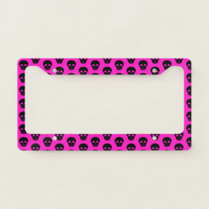 Hot Pink Black Skull Pattern License Plate Frame