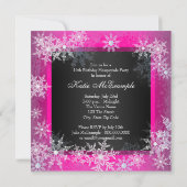 Hot Pink Black Snowflake Sweet 16 Masquerade Party Invitation (Back)