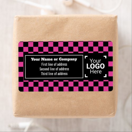 Hot Pink  Black Squares _ Checked Small Business Label