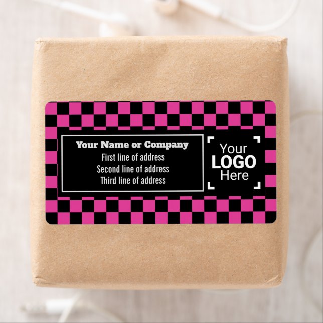 Hot Pink & Black Squares - Checked Small Business Label (Insitu)