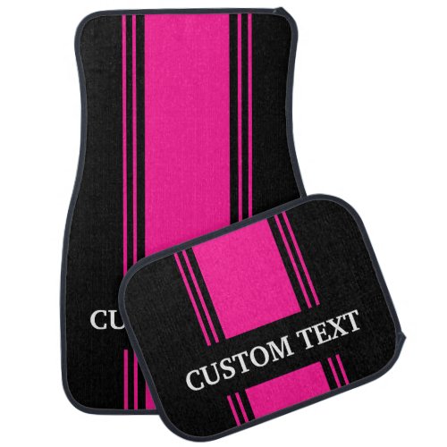 Hot Pink Black Stripe Custom Personalized Name Car Floor Mat