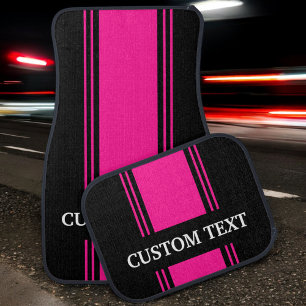 Hot Pink Black Stripe Custom Personalized Name Car Floor Mat