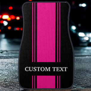Hot Pink Black Stripe Custom Personalized Name Car Floor Mat