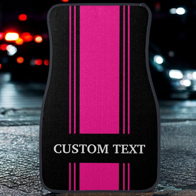 Hot Pink Black Stripe Custom Personalized Name Car Floor Mat (Creator Uploaded)