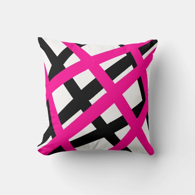 Hot Pink Black Stripe Geometric Throw Pillow (Front)