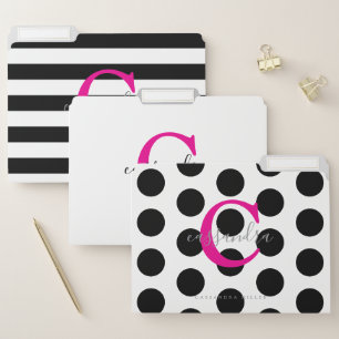 Hot Pink & Black Stylish Monogrammed File Folder
