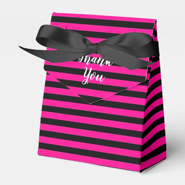 Hot Pink Black Stylish Stripes Thank You Favor Boxes (Front Side)