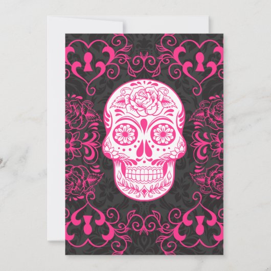 Hot Pink Black Sugar Skull Roses Gothic Grunge (Front)