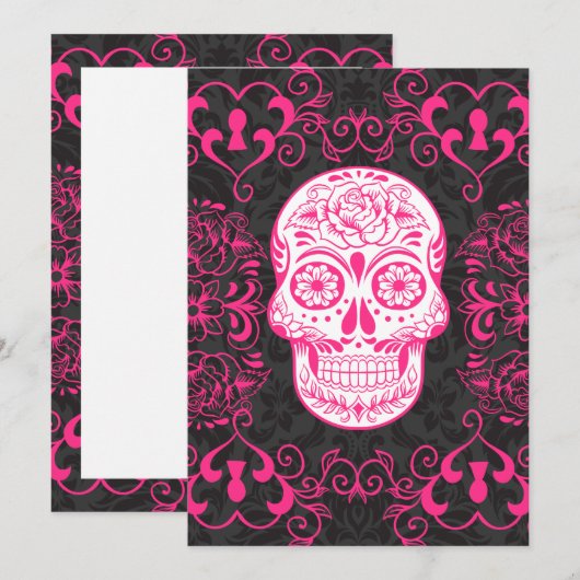 Hot Pink Black Sugar Skull Roses Gothic Grunge (Front/Back)