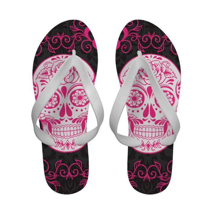 Hot Pink Black Sugar Skull Roses Gothic Grunge Sandals