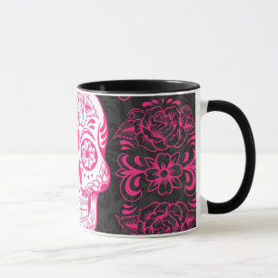 Hot Pink Black Sugar Skull Roses Gothic Grunge Mug