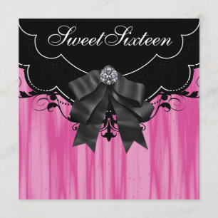 Hot Pink Black Sweet Sixteen Birthday Party Invita Invitation