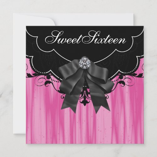 Hot Pink Black Sweet Sixteen Birthday Party Invita Invitation