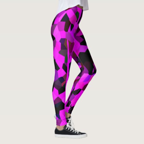 Hot Pink Black Triangles Pattern Boho Chic Artsy Leggings