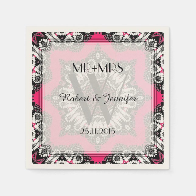 Hot Pink & Black Tribal Deco Paper Napkins (Front)