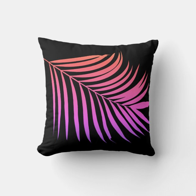 Hot Pink Black Tropical Palm Leaf Art Gift Decor Throw Pillow (Front)
