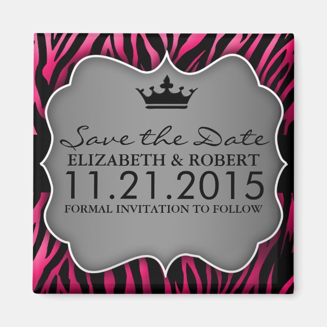 Hot Pink & Black Untamed Zebra Print Save the Date Magnet (Front)