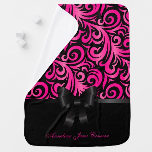 Hot Pink Black Verder and Black Design Pattern Swaddle Blanket