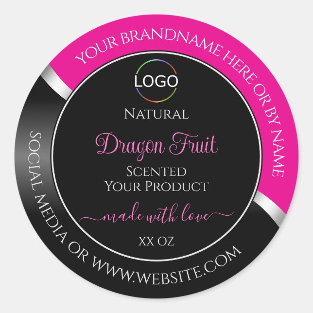Hot Pink Black Wavy Silver and Logo Product Labels (Front)