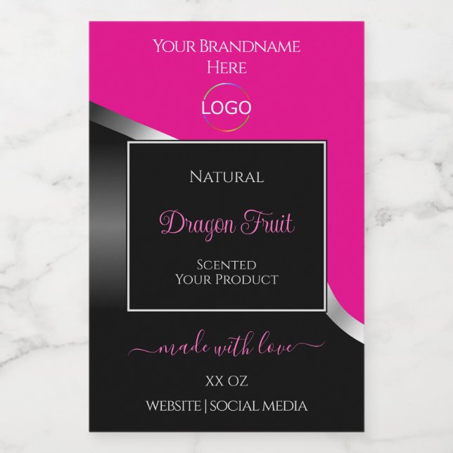 Hot Pink Black Wavy Silver and Logo Product Labels (Single Label)