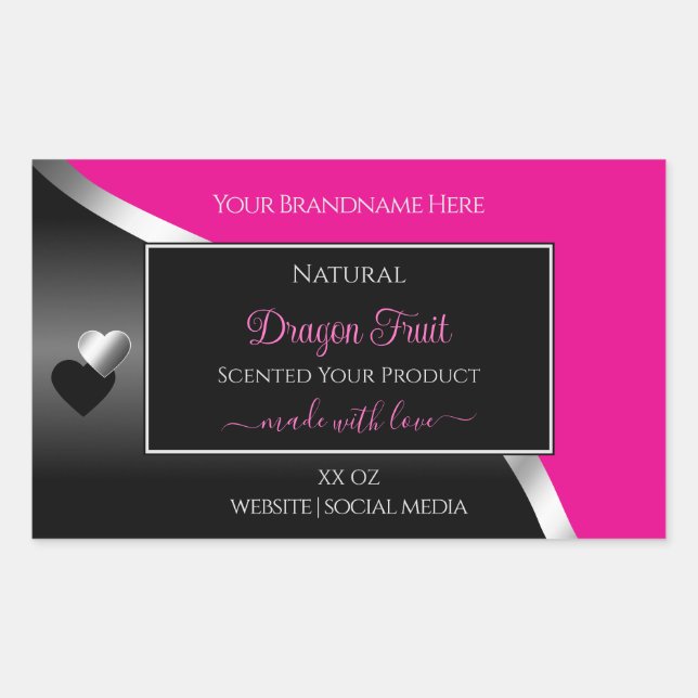 Hot Pink Black Wavy Silver Hearts Product Labels (Front)