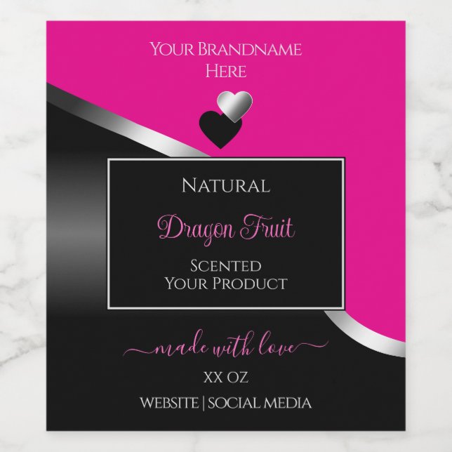 Hot Pink Black Wavy Silver Hearts Product Labels (Single Label)