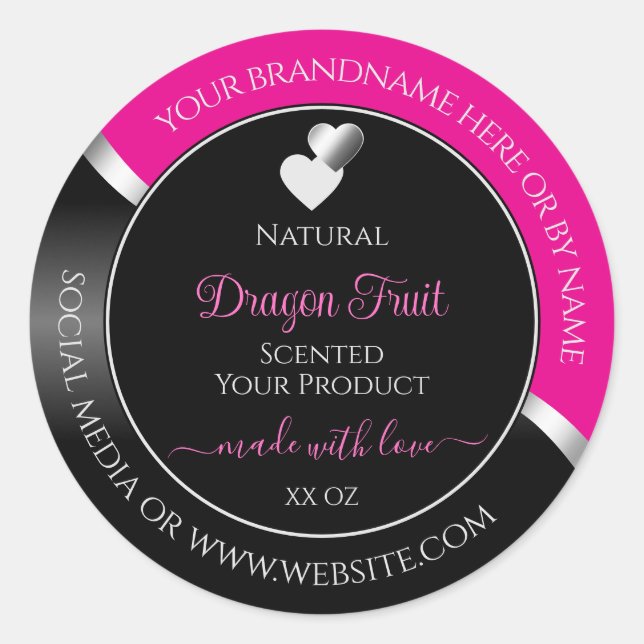 Hot Pink Black Wavy Silver Hearts Product Labels (Front)