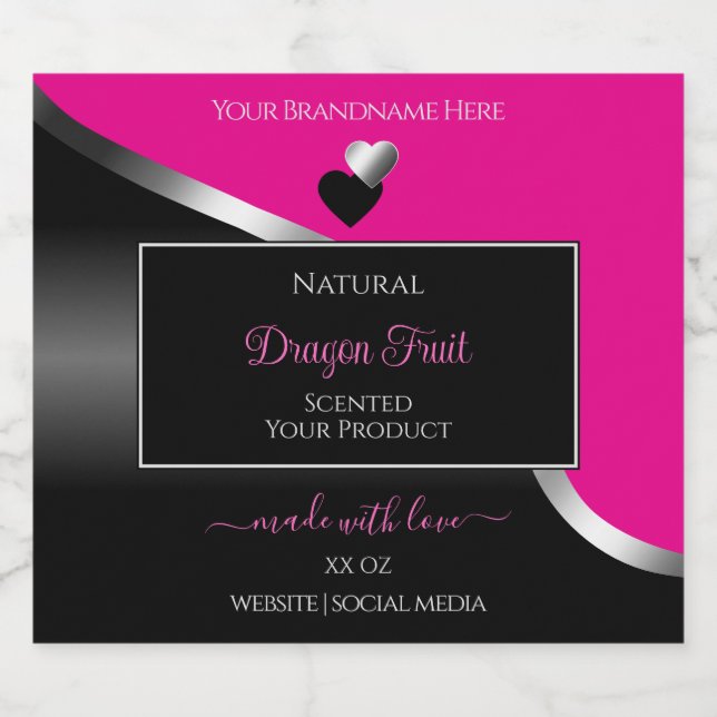 Hot Pink Black Wavy Silver Hearts Product Labels (Single Label)