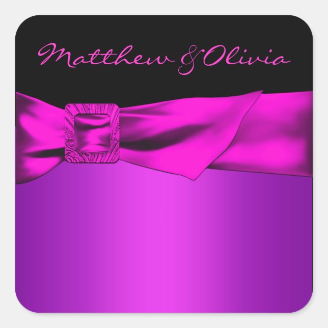 Hot Pink Black Wedding Favor Labels Envelope Seals (Front)