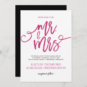 Hot Pink & Black Wedding Invitations Brush Script