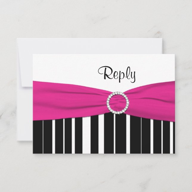 Hot Pink, Black, White 16th Birthday Reply Card (Front)