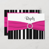 Hot Pink, Black, White 16th Birthday Reply Card (Front/Back)