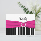 Hot Pink, Black, White 16th Birthday Reply Card (Standing Front)