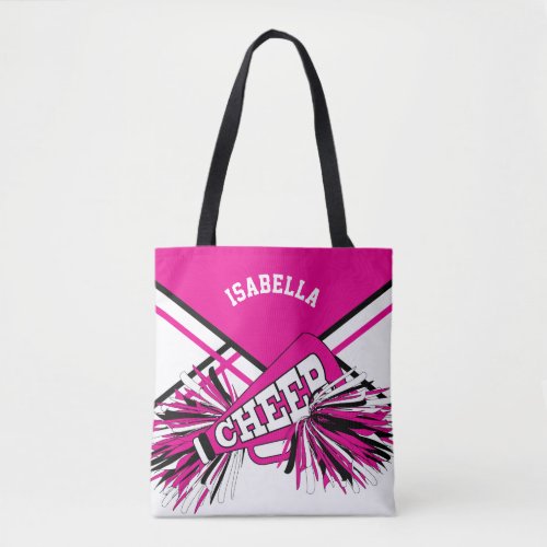 Hot Pink Black  White Cheerleader Design Tote Bag