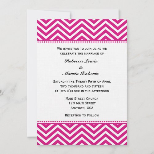 Hot Pink Black White Chevron Wedding Invitation