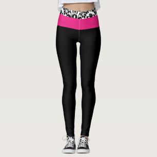 Hot Pink Black & White Damask Chic Gym Lounge Leggings