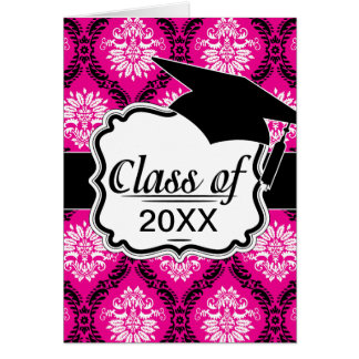 hot pink black white ornate damask cards