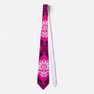 hot pink black white ornate damask tie
