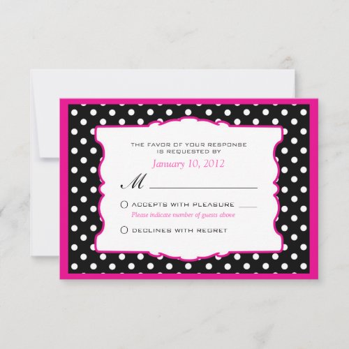 Hot Pink Black &amp; White Polka Dot Wedding RSVP