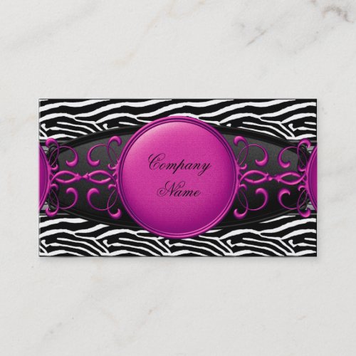 Hot Pink Black White Silver Elegant Zebra Stripe Business Card