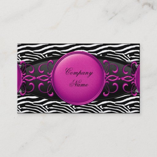 Customizable Hot Pink Black White Silver Elegant Zebra Stripe Business Cards