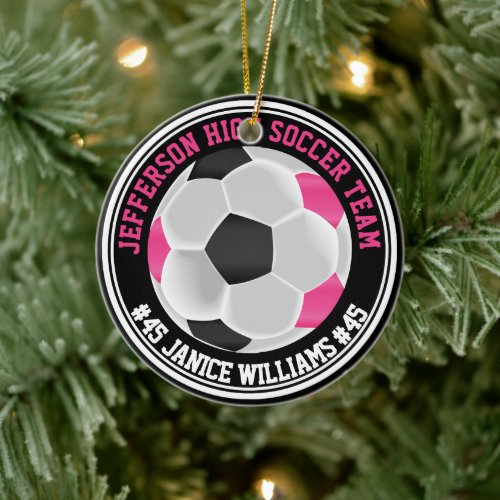Hot Pink, Black &amp; White Soccer ⚽  Ceramic Ornament