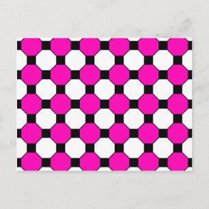 Hot Pink Black White Squares Hexagons Pattern Postcard
