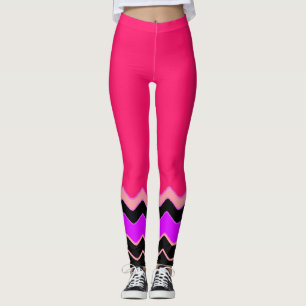 Hot Pink, Black & White wavy Chevron pattern Leggings