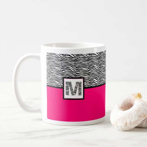 Hot Pink Black  White Zebra Print Monogram Coffee Mug